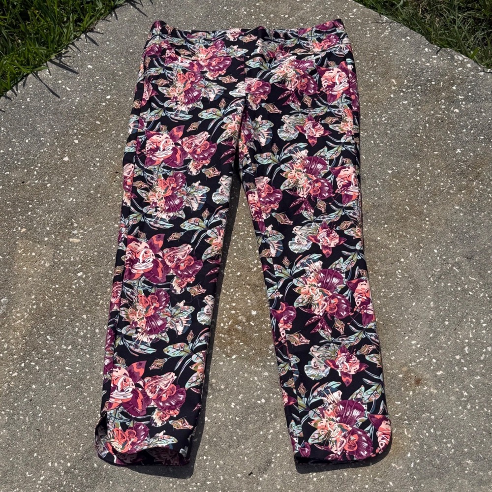 Soft Surroundings Floral Print Cropped Ankle Pants Boho Women M Multicolor